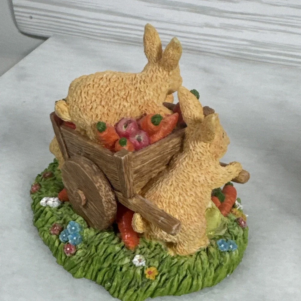 Vintage Bunny Rabbit Figurine Flowers Spring Easter lot of 2